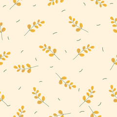 Autumn or Spring Leaves Seamless Pattern Background with Yellow Leaf - Vector Illustration