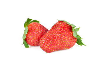 fresh ripe strawberry with leaf on white background
