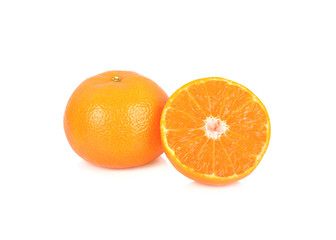 whole and half cut ripe Australia honey murcott mandarin orange on white background