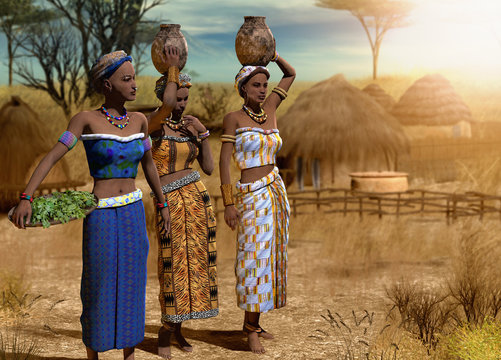 Beautiful Traditional African Women in an African Village