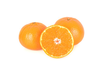 whole and half cut ripe Australia honey murcott mandarin orange on white background