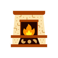 Fireplace fire christmas single color vector icon