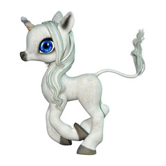 Obraz premium 3D Rendering Fairy Tale Little White Unicorn on White
