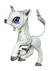 3D Rendering Fairy Tale Little White Unicorn on White