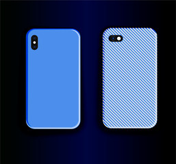 Two blue smartphone cases. Stylish trend pattern print design. Vector mock up smartphone cover
