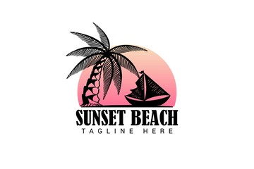 sunset beach logo template