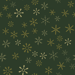 Snowflakes in different shapes and forms. Merry Christmas and New Year seamless vector pattern. Colorful background for Xmas.