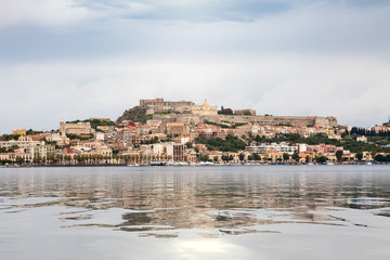 Fototapeta na wymiar view to Milazzo Sicily Italy with castle from sea
