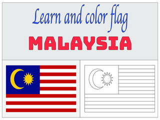 Malaysia National flag Coloring Book for Education and learning. original colors and proportion. Simply vector illustration, from countries flag set.