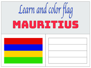 Mauritius National flag Coloring Book for Education and learning. original colors and proportion. Simply vector illustration, from countries flag set.