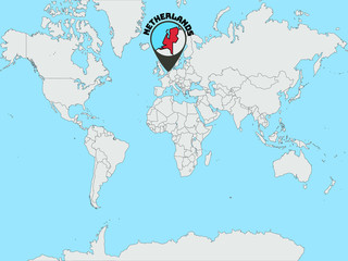 Netherlands Silhouette on Global world map with all continents europe, africa, asia, america, geolocation and contour. original colors and proportion. Vector illustration, countries set.