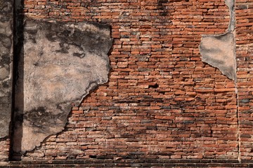 Red brown old vintage brick wall texture pattern design concept wallpaper background with cement 