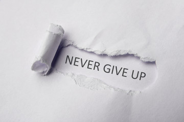 Never give up on white Torn Paper. Copy space