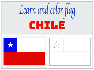 Chile National flag Coloring Book for Education and learning. original colors and proportion. Simply vector illustration, from countries flag set.