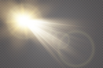 Sunlight on a transparent background. Glow light effects.Star flashed sequins. Sun glare on transparent background. the lens sparkles.Vector transparent sunlight special lens flare light effect.