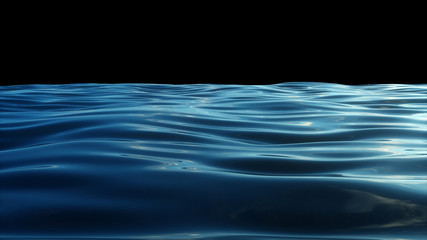 Moving surface of the water in slow motion. Sea or ocean. 3d illustration on black isolated backgrond