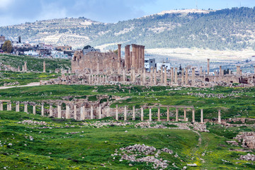 The Temple of Artemis in the ancient city ruins of Jerash, Gerasa Governorate, Jordan