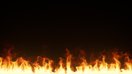 Fire burns in slow motion on a black isolated background. Realistic 3d illustration