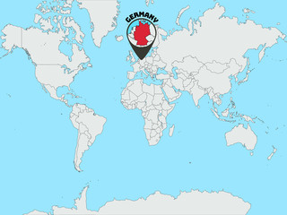 Germany Silhouette on Global world map with all continents europe, africa, asia, america, geolocation and contour. original colors and proportion. Vector illustration, countries set.