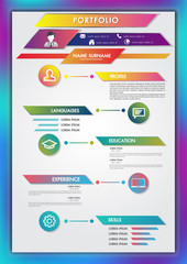 Portfolio resume infographics profile present template modern design with icons user interface kit for business, presentations and projects.Vector illustrator.