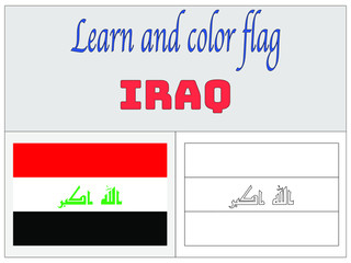 Iraq National flag Coloring Book for Education and learning. original colors and proportion. Simply vector illustration, from countries flag set.