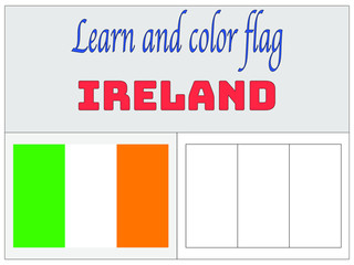 Obraz premium Ireland National flag Coloring Book for Education and learning. original colors and proportion. Simply vector illustration, from countries flag set.