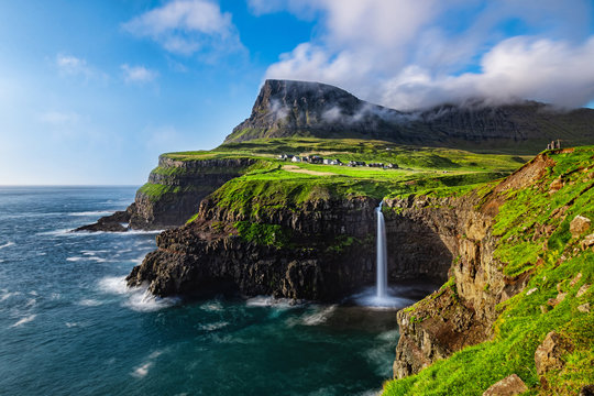 Mulafossur Waterfall in Faroe Islands