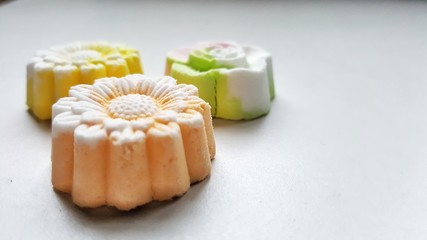 colorful dessert on white background, asian food and bakery. 