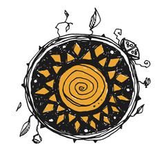 Ink illustration. Sun in a ring.