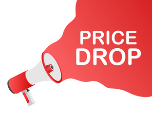 Price drop - megaphone loudspeaker with message Price drop. Vector illustration.
