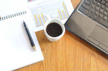 note paper and graph paper in business concept