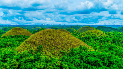 Fototapeta na wymiar Chocolate hill on Bohol during the rainy season