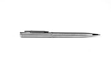 Steel made ball pen on white ground isolated
