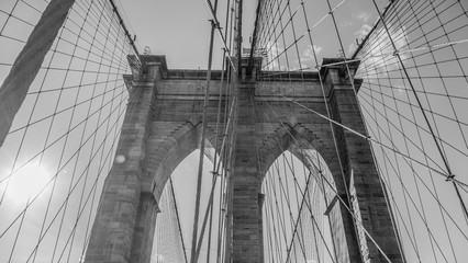 Black and white photographs of the Brooklyn Bridge
