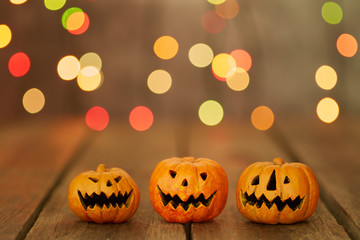 Halloween pumpkin on a bokeh lights background