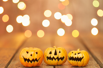 Halloween pumpkin on a bokeh lights background