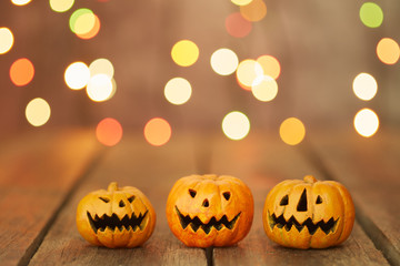 Halloween pumpkin on a bokeh lights background