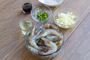 Stir fried shrimp with chili and salt.