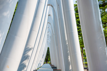 Landmark of white poles in downtown of Jakarta, Indonesia