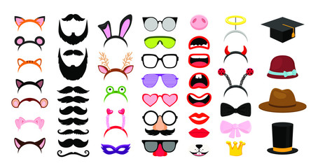 Photobooth party elements. Vector funny face masks © mandarin457