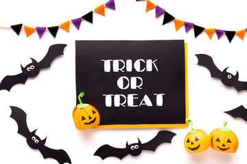 Chalk board with white text on Halloween creative background