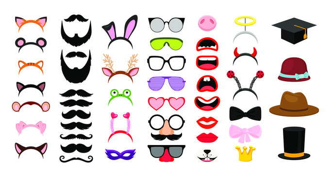 Photobooth party elements. Vector funny face masks