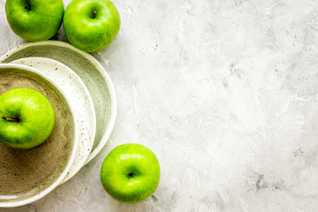 fresh organic green fruits with apples on white background top view mock-up