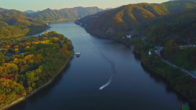 Aerial view of Nami island during Autumn season, South Korea