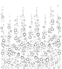 Underwater fizzing air bubbles stream on white background