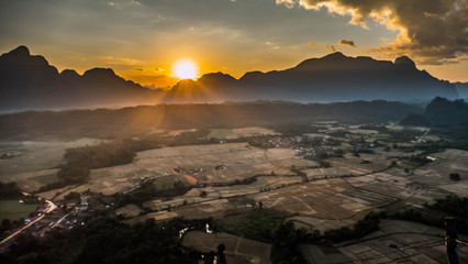 Beautiful sunset on a mountain in Laos