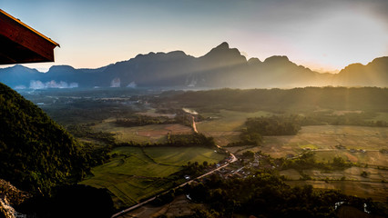 Beautiful sunset on a mountain in Laos