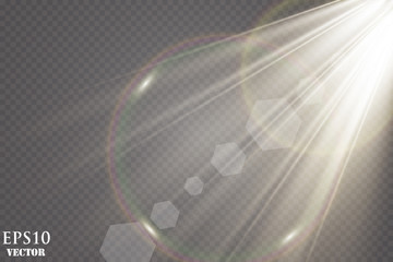 Sunlight on a transparent background. Glow light effects.Star flashed sequins. Sun glare on transparent background. the lens sparkles.Vector transparent sunlight special lens flare light effect