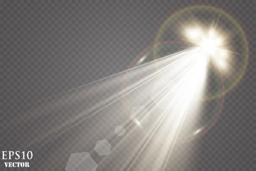 Sunlight on a transparent background. Glow light effects.Star flashed sequins. Sun glare on transparent background. the lens sparkles.Vector transparent sunlight special lens flare light effect.