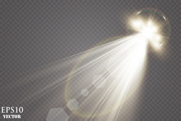 Sunlight on a transparent background. Glow light effects.Star flashed sequins. Sun glare on transparent background. the lens sparkles.Vector transparent sunlight special lens flare light effect.